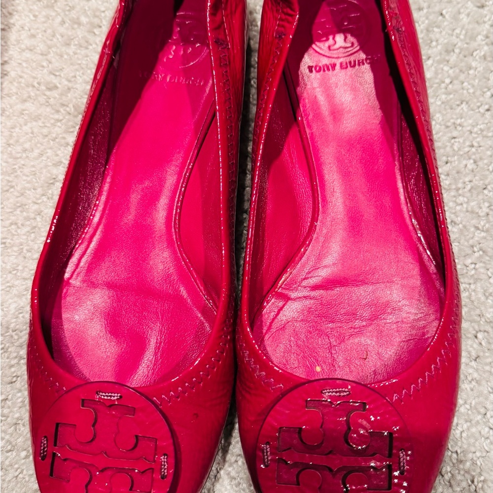 Tory Burch pink Leather Flats with Perforated Detailing